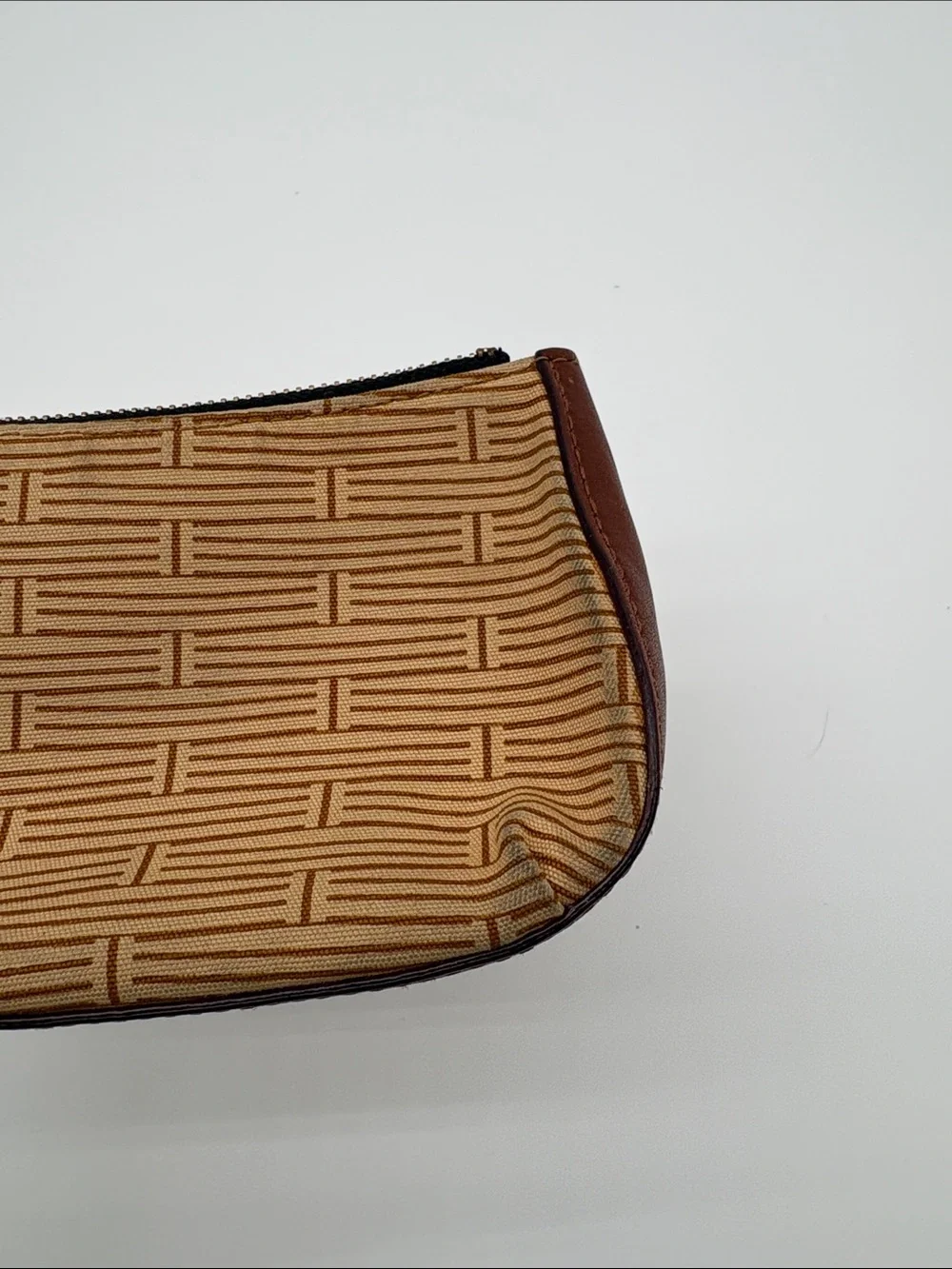 Kate Spade Tan Cloth Brown Leather Wristlet Wallet BLEMISH